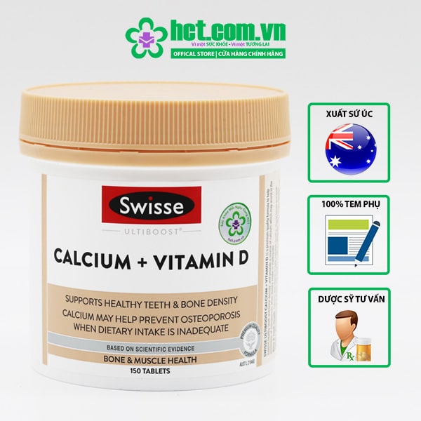 Thực phẩm chức bổ sung Canxi và Vitamin D Swisse Ultiboost Calcium + Vitamin D 150 viên tốt cho xương khớp